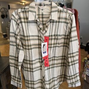 Weatherproof Olive and Cream Plaid Button-Down Shirt